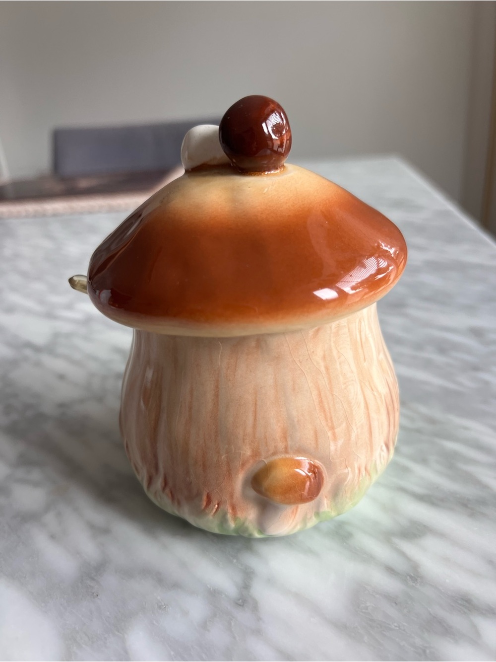 Lefton Ceramic Mushroom Jar - Brown and Cream Home Art - Picture 2 of 6